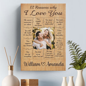 Custom Photo 12 Reasons Why I Love You - Couple Personalized Custom Vertical Canvas - Gift For Husband Wife, Anniversary