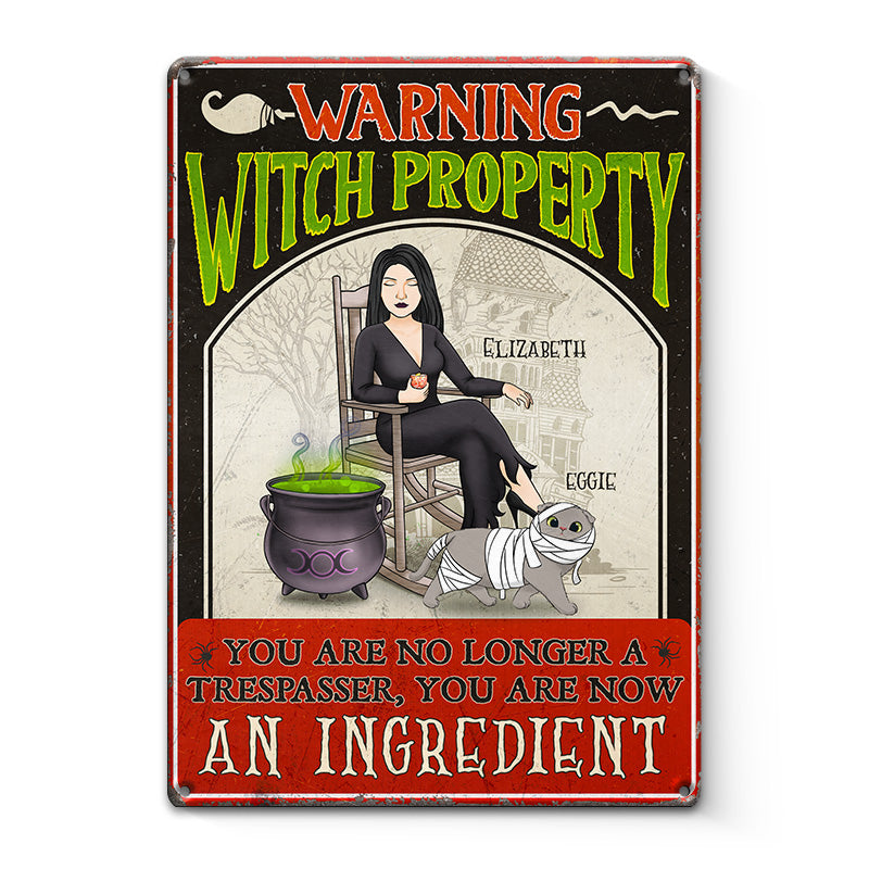 You Are No Longer A Trespasser - Cat Personalized Custom Home Decor Metal Sign - Halloween Gift For Witches, Yourself, Pet Owners, Pet Lovers