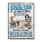 Welcome To Our Poolside Bar & Grill - Couple Personalized Custom Home Decor Metal Sign - House Warming Gift For Husband Wife, Anniversary