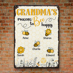 Grandma's Reasons To Bee Happy - Family Personalized Custom Home Decor Metal Sign - Gift For Grandma, Mom