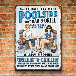 Welcome To Our Poolside Bar & Grill - Couple Personalized Custom Home Decor Metal Sign - House Warming Gift For Husband Wife, Anniversary