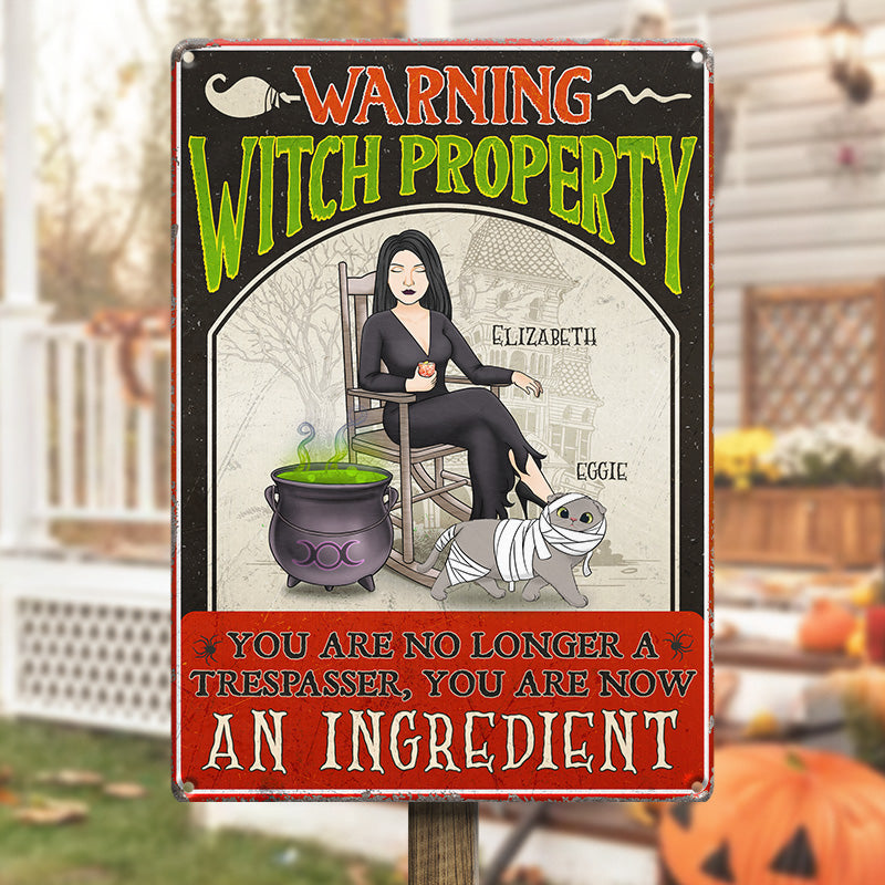 You Are No Longer A Trespasser - Cat Personalized Custom Home Decor Metal Sign - Halloween Gift For Witches, Yourself, Pet Owners, Pet Lovers