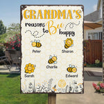 Grandma's Reasons To Bee Happy - Family Personalized Custom Home Decor Metal Sign - Gift For Grandma, Mom