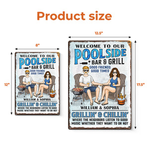 Welcome To Our Poolside Bar & Grill - Couple Personalized Custom Home Decor Metal Sign - House Warming Gift For Husband Wife, Anniversary