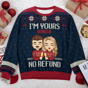 I'm Yours, No Refund Navy Style - Couple Personalized Custom Ugly Sweatshirt - Unisex Wool Jumper - New Arrival Christmas Gift For Husband Wife, Anniversary