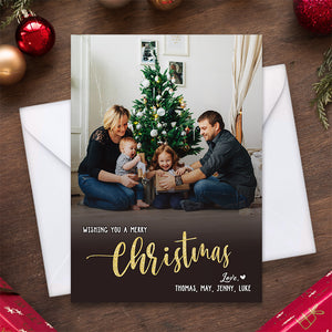 Custom Photo Wishing A Merry Christmas - Family Personalized Custom Holiday Postcards, Greeting Cards - Christmas Gift For Family Members