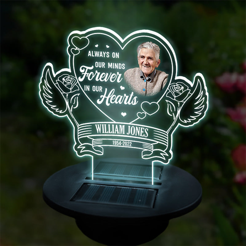 Custom Photo Forever In Our Hearts - Memorial Personalized Custom Garden Solar Light - Sympathy Gift For Family Members