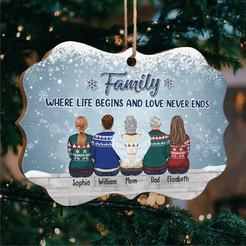 Where Life Begins And Love Never Ends - Family Personalized Custom Ornament - Wood Benelux Shaped - Christmas Gift For Family Members