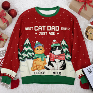 Best Cat Mom & Cat Dad Ever - Personalized Custom Unisex Ugly Christmas Sweatshirt, Wool Sweatshirt, All-Over-Print Sweatshirt - Gift For Cat Lovers, Pet Lovers, Christmas Gift