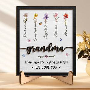 Thank You For Helping Us Bloom - Family Personalized Custom 2-Layered Wooden Plaque With Stand - House Warming Gift For Mom, Grandma