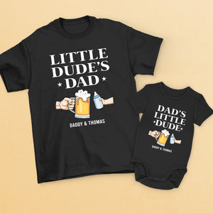 Dad's Little Dude & Girl - Family Personalized Custom Matching T-Shirt And Baby Onesie - Father's Day, Baby Shower Gift, Gift For First Dad