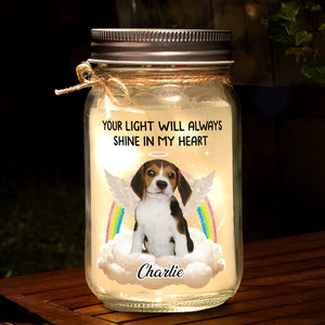 Custom Photo A Piece Of My Heart Is At The Rainbow Bridge - Memorial Personalized Custom Mason Jar Light - Sympathy Gift For Pet Owners, Pet Lovers