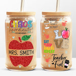 Coffee Teach Repeat - Teacher Personalized Custom Glass Cup, Iced Coffee Cup - Gift For Teacher, Back To School
