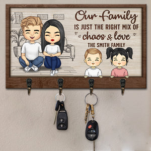 Our Family Is Just The Right Mix Of Chaos & Love - Family Personalized Custom Shaped Key Hanger, Key Holder - Gift For Family Members