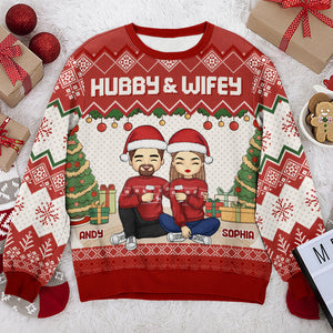 Hubby And Wifey - Couple Personalized Custom Ugly Sweatshirt - Unisex Wool Jumper - Christmas Gift For Husband Wife, Anniversary