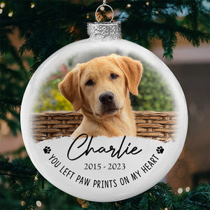 Custom Photo You Left Paw Prints On My Heart - Memorial Personalized Custom White Flat Ball Ornament - Christmas Gift, Sympathy Gift For Pet Owners, Pet Lovers