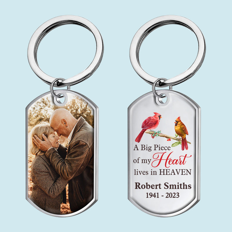 Custom Photo A Big Piece Of My Heart Lives In Heaven - Memorial Personalized Custom Keychain - Sympathy Gift For Family Members