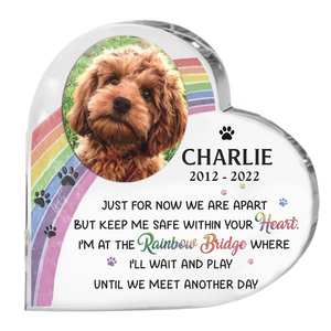 Custom Photo Just For Now We Are Apart - Memorial Personalized Custom Heart Shaped Acrylic Plaque - Sympathy Gift, Gift For Pet Owners, Pet Lovers