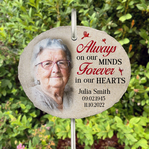 Custom Photo You're Always On Our Minds - Memorial Personalized Custom Oval Shaped Memorial Garden Slate & Hook - Sympathy Gift For Family Members