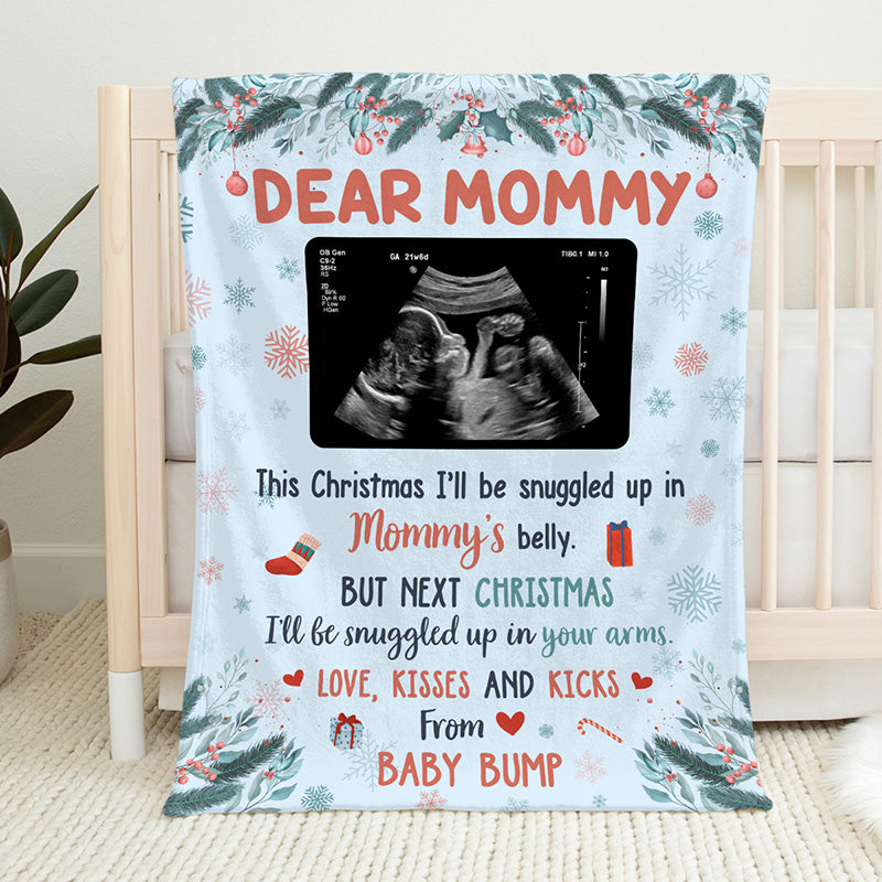 Custom Photo Kisses And Kicks From Baby Bump - Family Personalized Custom Baby Blanket - Baby Shower Gift, First Christmas Gift, Christmas Gift For First Parents