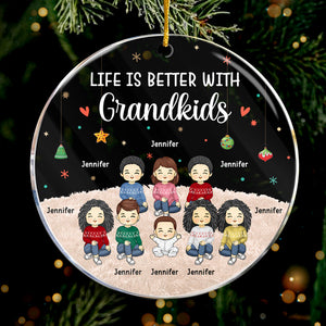 La vie est meilleure avec ses petits-enfants - Décoration personnalisée pour la famille - Forme ronde en acrylique - Cadeau de Noël pour les membres de la famille