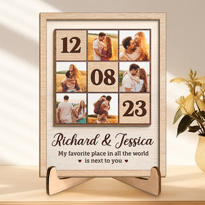 Custom Photo I Love You More - Couple Personalized Custom 2-Layered Wooden Plaque With Stand - House Warming Gift For Husband Wife, Anniversary