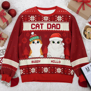 Cat Mom Cat Dad - Personalized Custom Unisex Ugly Christmas Sweatshirt, Wool Sweatshirt, All-Over-Print Sweatshirt - Gift For Cat Lovers, Pet Lovers, Christmas New Arrival Gift