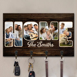 Custom Photo Our Home Sweet Home - Family Personalized Custom Home Decor Rectangle Shaped Key Hanger, Key Holder - House Warming Gift For Family Members