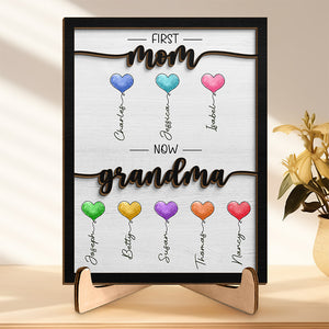 Mommy Grandma Lovely Balloons  - Family Personalized Custom 2-Layered Wooden Plaque With Stand - House Warming Gift For Mom, Grandma