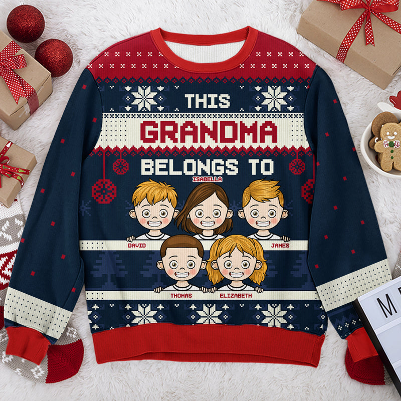 This Grandma Belongs To - Personalized Custom Unisex Ugly Christmas  Sweatshirt, Wool Sweatshirt, All-Over-Print Sweatshirt - Gift For Grandma,  