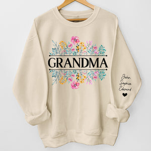 In Grandma's Garden, Love Grows Like Flowers - Family Personalized Custom Unisex Sweatshirt With Design On Sleeve - Birthday Gift For Mom, Grandma