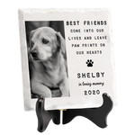 Custom Photo You Leave Paw Prints On Our Hearts - Memorial Personalized Custom Square Shaped Ceramic Plaque With Stand - Sympathy Gift, Gift For Pet Owners, Pet Lovers