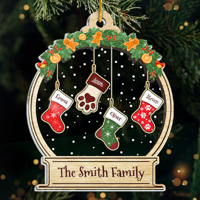 Lovely Stockings Hanging - Family Personalized Custom Ornament - Acrylic Snow Globe Shaped - Christmas Gift For Family Members