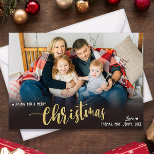 Custom Photo Wishing A Merry Christmas - Family Personalized Custom Holiday Postcards, Greeting Cards - Christmas Gift For Family Members