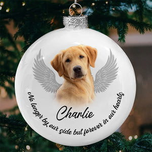 Custom Photo Forever In Our Hearts - Dog & Cat Personalized Custom White Flat Ball Ornament - Christmas Gift, Sympathy Gift For Pet Owners, Pet Lovers