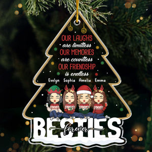 Our Laughs Are Limitless - Bestie Personalized Custom Ornament - Acrylic Christmas Tree Shaped - Christmas Gift For Best Friends, BFF, Sisters