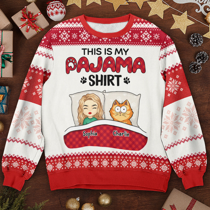 This Is My Pawjama Shirt - Cat Personalized Custom Ugly Sweatshirt - Unisex Wool Jumper - Christmas Gift For Pet Owners, Pet Lovers