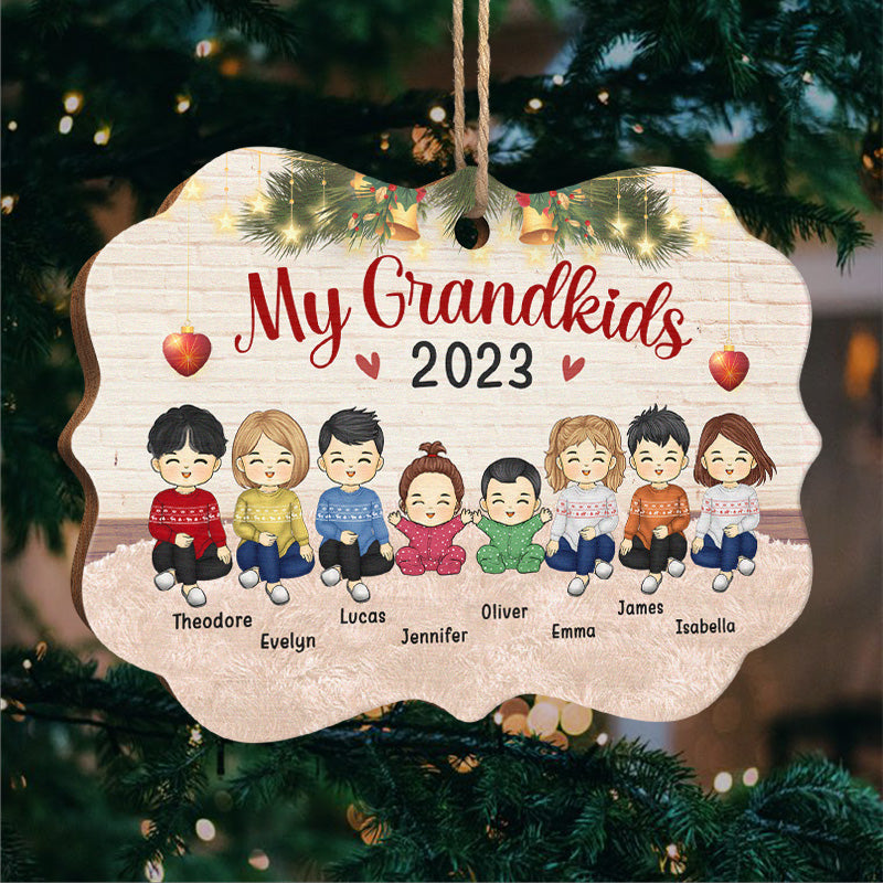 My Grandchildren Light Up My Life - Family Personalized Custom Ornament - Wood Benelux Shaped - Christmas Gift For Family Members