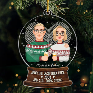 Cheers To A Merry Christmas - Couple Personalized Custom Ornament - Acrylic Snow Globe Shaped - Christmas Gift For Husband Wife, Anniversary