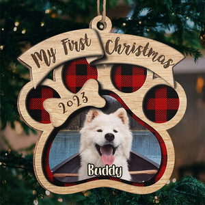 Custom Photo My First Christmas - Dog & Cat Personalized Custom Ornament - Wood Custom Shaped - Christmas Gift For Pet Owners, Pet Lovers
