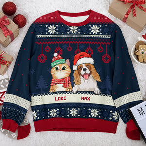 Merry Christmas, Pet Lovers - Personalized Custom Unisex Ugly Christmas Sweatshirt, Wool Sweatshirt, All-Over-Print Sweatshirt - Gift For Pet Lovers, Christmas Gift