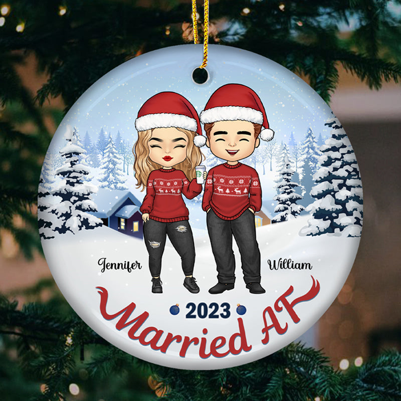 Married Af 2023 - Personalized Custom Round Shaped Ceramic Christmas Ornament - Gift For Couple, Husband Wife, Anniversary, Engagement, Wedding, Marriage Gift, Christmas Gift