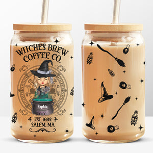 Witches Brew Coffee Co - Personalized Custom Witch Glass Cup, Iced Coffee Cup - Halloween Gift For Witches, Yourself