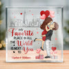 My Favorite Place In All The World Is Next To You - Couple Personalized Custom Square Shaped Acrylic Plaque - Gift For Husband Wife, Anniversary