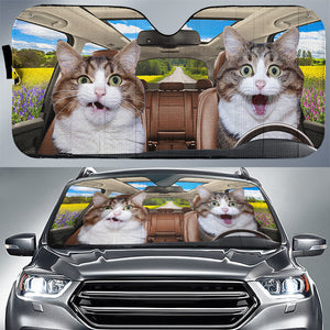 Custom Photo Have Fun Together - Cat Personalized Custom Auto Windshield Sunshade, Car Window Protector - Gift For Pet Owners, Pet Lovers