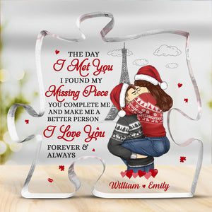 Led Me Straight To You - Couple Personalized Custom Puzzle Shaped Acrylic Plaque - Christmas Gift For Husband Wife, Anniversary