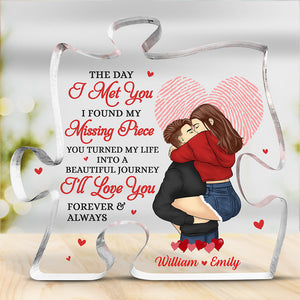 You Turned My Life Into A Beautiful Journey - Couple Personalized Custom Puzzle Shaped Acrylic Plaque - Gift For Husband Wife, Anniversary