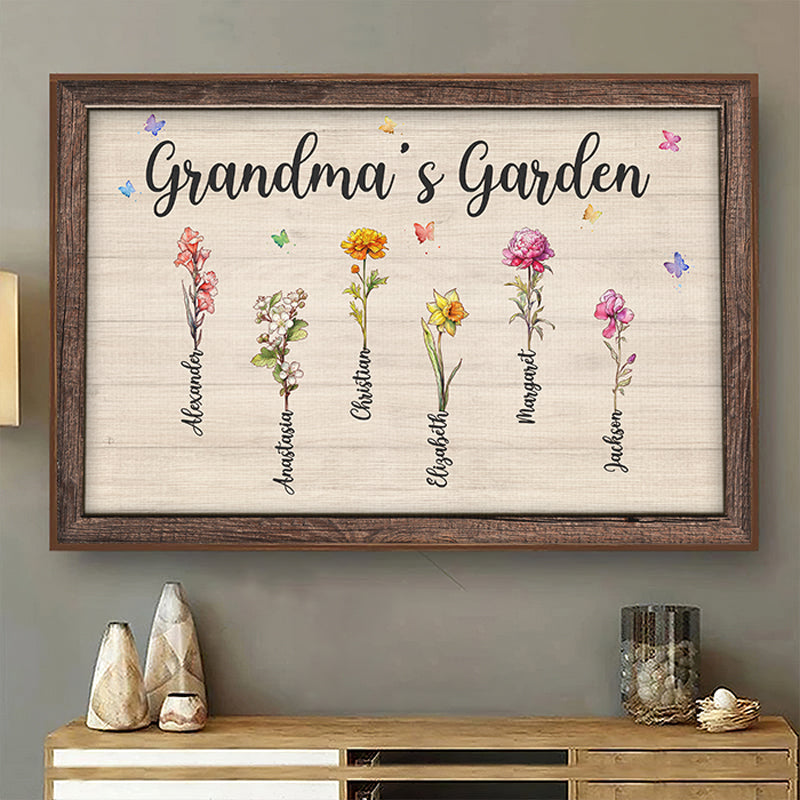 Nos souvenirs fleurissent à jamais - Affiche horizontale personnalisée pour la famille - Cadeau pour grand-mère