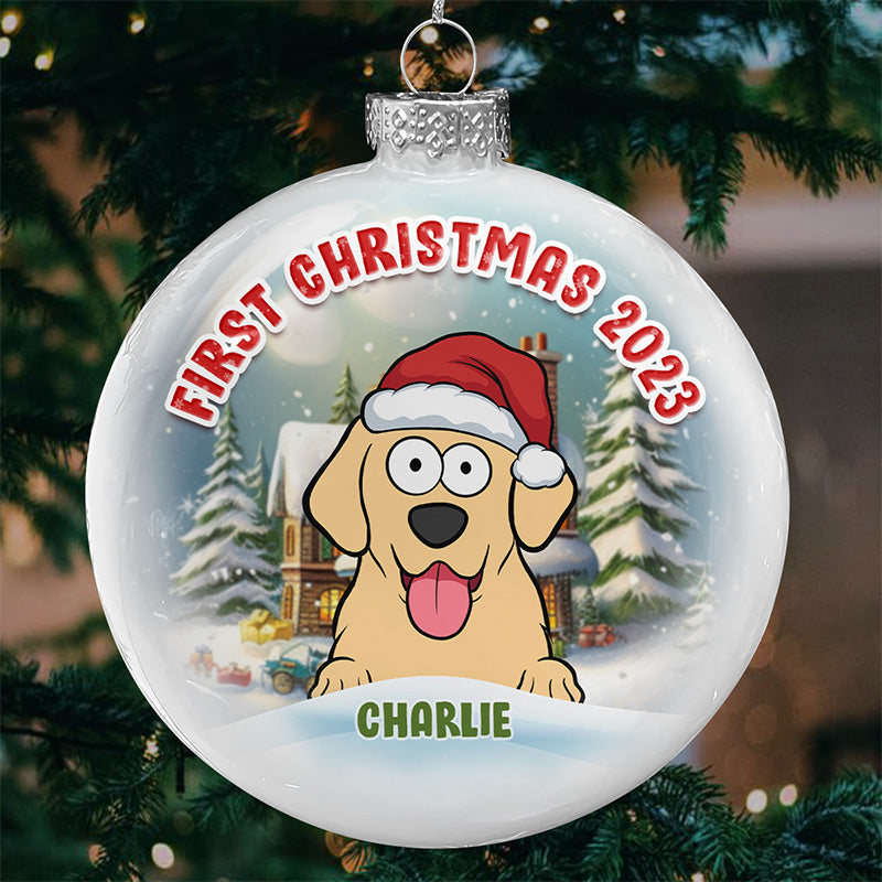 First Christmas - Dog & Cat Personalized Custom White Flat Ball Ornament - Christmas Gift For Pet Owners, Pet Lovers