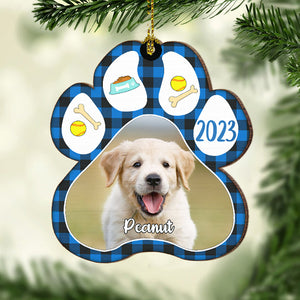 Dog Paw - Merry Christmas - Upload Pet Photo - Personalized Custom Paw Shaped Wood Christmas Ornament